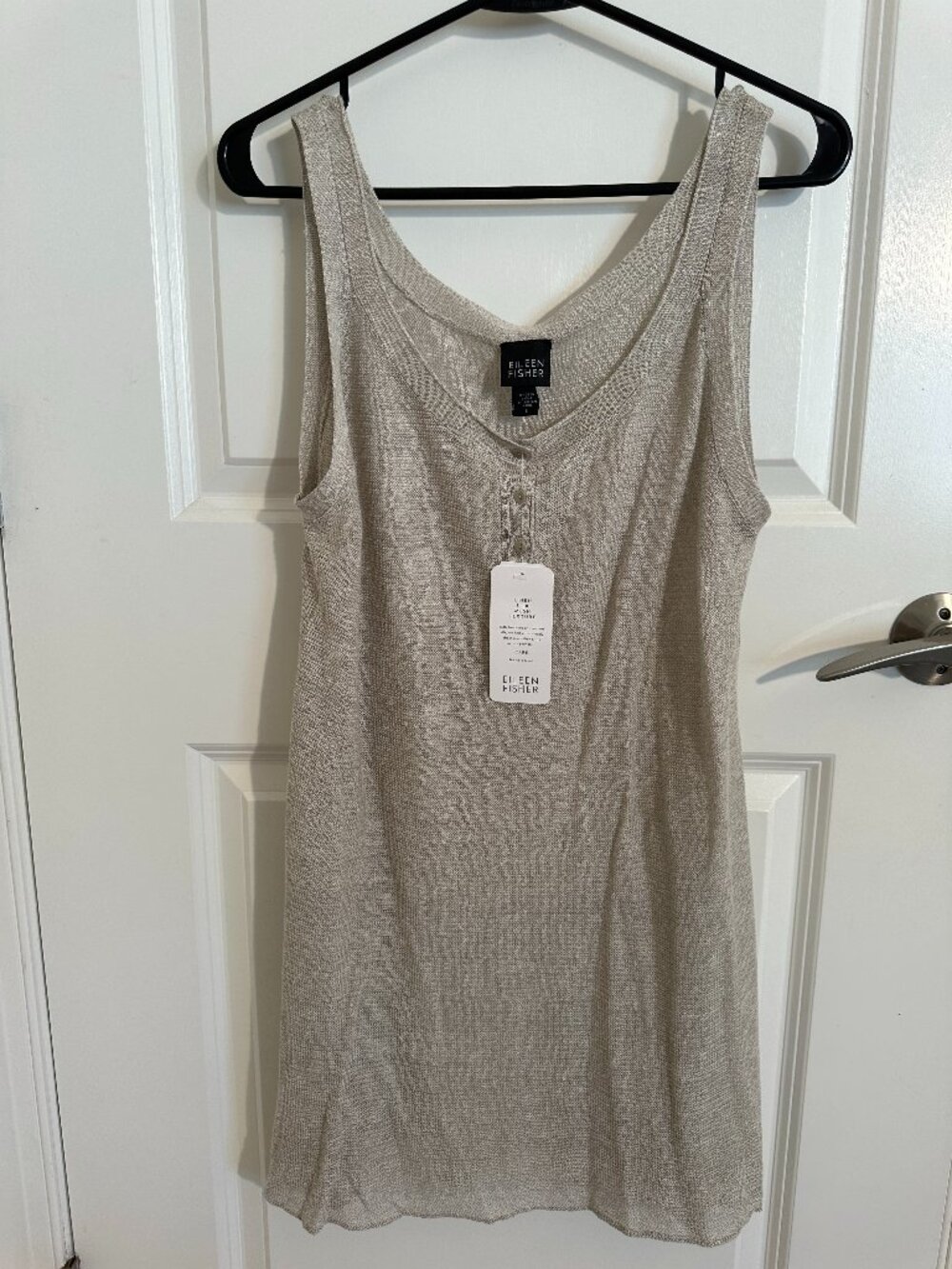 Eileen Fisher - Taupe Linen Silk Mesh Texture Tank Top